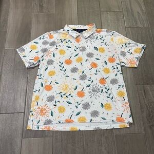 William Murray Men's White Floral Polo Shirt - Yellow & Orange Print Size XXL